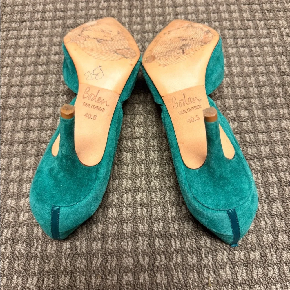 Boden Beautiful Green (Teal) Suede Heels - Like New sz 40.5 - Picture 5 of 6